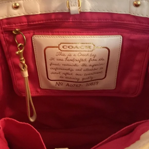 Coach Color-Block Tan & Brown Signature Tote Handbag White Leather 10859… - Picture 9 of 17